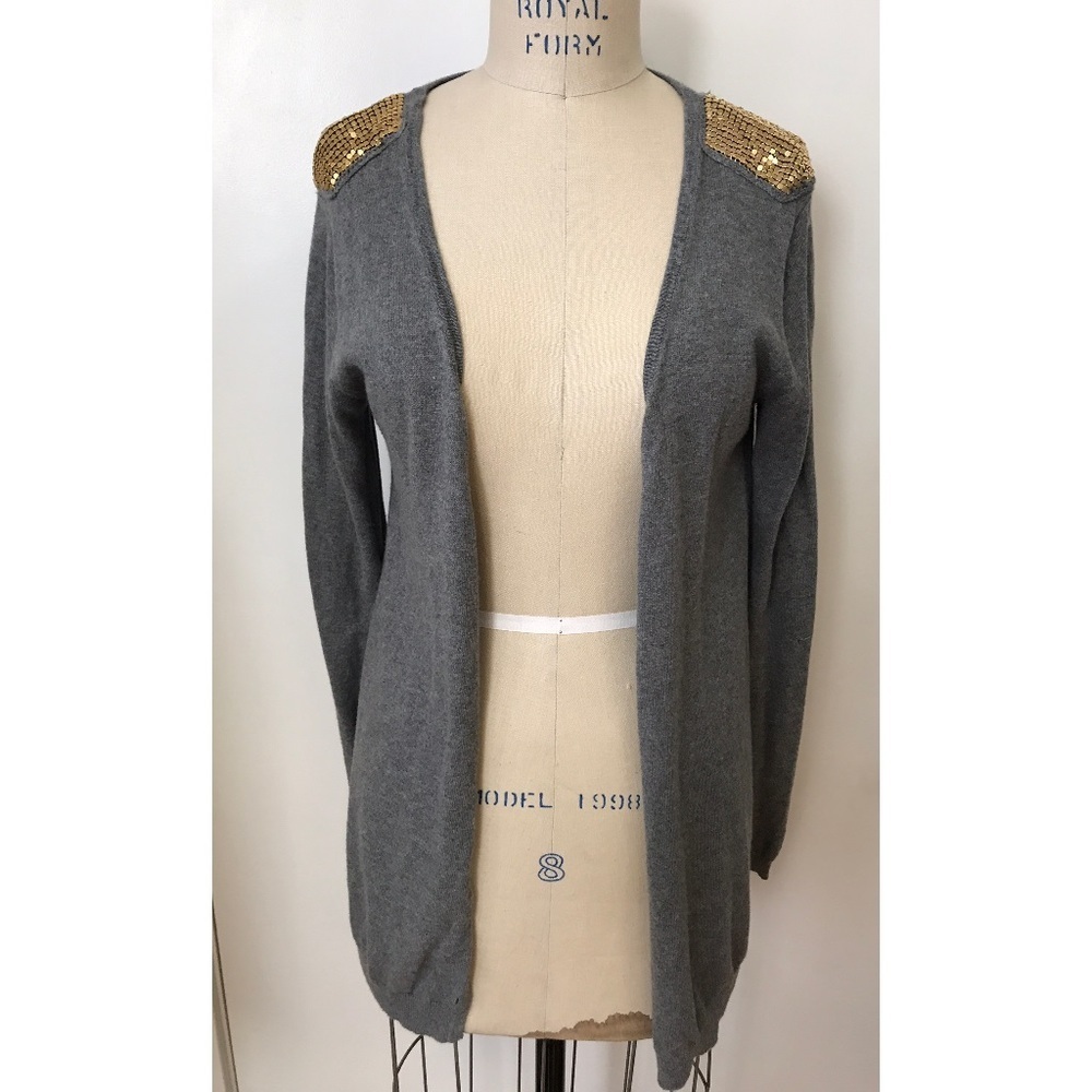 AQUA GRAY GOLD/SHOULDER EMBELLISHED CARDIGAN